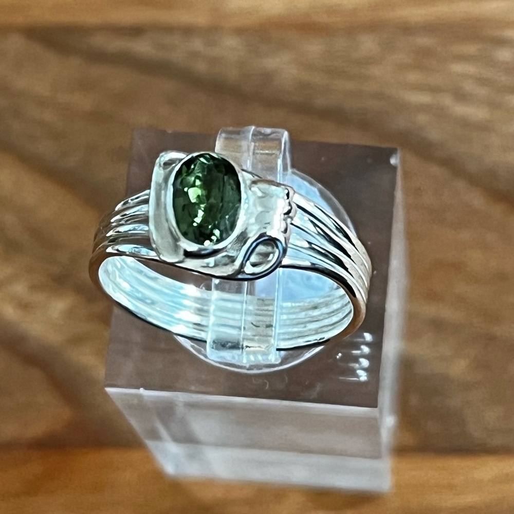 Sterling Green Tourmaline Ring Size 6-1/4
